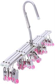 img 3 attached to 🧺 Stainless Steel Drying Hanger with 18 Pegs for Laundry Underwear Socks - Windproof, Portable, Folding Rack for Quick Clothes Removal (Red)