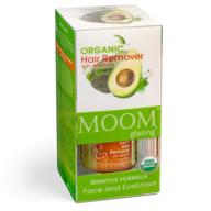 🌿 moom organic lip face & eyebrow wax kit: natural sugar facial hair remover with avocado oil & green tea - 18 waxing strips, 6 wooden sticks - 3 oz. 1 pack logo