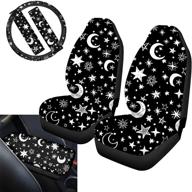 🌙✨ hugs idea 6 packs moon and star print car seat covers for enhanced auto seats protection, including steering wheel cover, seatbelt pads, and armrest cushion logo