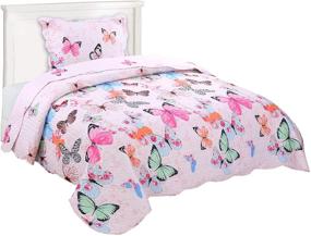 img 4 attached to 🦋 MarCielo 2 Piece Kids Bedspread Quilts Set - Twin Size Butterfly Bedding Coverlet for Teens Boys Girls, Printed Throw Blanket