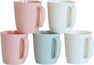 kurala set of 5 coffee mugs, unbreakable plastic cups, 10 ounce plastic coffee mug with handle, 3 classic colors, dishwasher safe & reusable logo