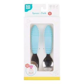 img 1 attached to Blue Bumkins Silicone and Stainless Steel Baby Utensils Set - Spoon and Fork for Self Feeding and Toddler Silverware