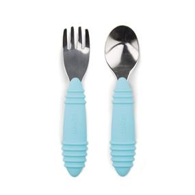 img 4 attached to Blue Bumkins Silicone and Stainless Steel Baby Utensils Set - Spoon and Fork for Self Feeding and Toddler Silverware