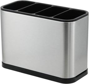 img 1 attached to 🍴 PANMICS Stainless Steel Kitchen Utensil Holder with Anti-Slip Drip Tray - Countertop Flatware Organizer Caddy, 7.1 x 3.4 x 5.2 inch