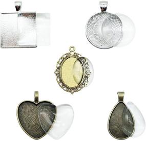 img 1 attached to 📿 25 PCS Pendant Tray Kits with 25 PCS Glass Dome Tiles, Clear Cameo for Jewelry Making - Oval, Round, Square, Heart, Teardrop Shapes in 3 Colors, Total of 50 PCS