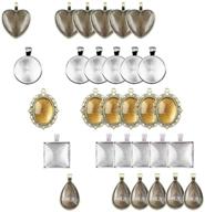 📿 25 pcs pendant tray kits with 25 pcs glass dome tiles, clear cameo for jewelry making - oval, round, square, heart, teardrop shapes in 3 colors, total of 50 pcs logo
