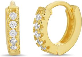 img 4 attached to 💎 14k Yellow Gold Plated TwoBirch CZ Diamond Simulant Huggy Hoop Earrings: Elegant Tiny Hoops for Women & Girls