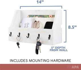 img 3 attached to 📬 Ilyapa Key and Mail Holder for Wall - Rustic White Wood Wall Organizer with 5 Metal Hooks