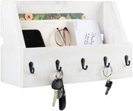 📬 ilyapa key and mail holder for wall - rustic white wood wall organizer with 5 metal hooks логотип