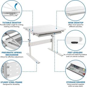 img 2 attached to 📚 Height Adjustable Kids Desk - MOUNT-IT! Children's Workstation [31.5" x 26"] with Tilting Desktop, Drawer for Storage. Ergonomic Study Table for Writing, Drawing, Reading, Studying - Gray