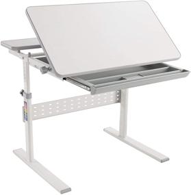 img 3 attached to 📚 Height Adjustable Kids Desk - MOUNT-IT! Children's Workstation [31.5" x 26"] with Tilting Desktop, Drawer for Storage. Ergonomic Study Table for Writing, Drawing, Reading, Studying - Gray