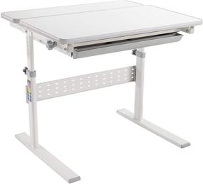 img 4 attached to 📚 Height Adjustable Kids Desk - MOUNT-IT! Children's Workstation [31.5" x 26"] with Tilting Desktop, Drawer for Storage. Ergonomic Study Table for Writing, Drawing, Reading, Studying - Gray