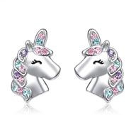 🦄 sterling silver unicorn stud earrings: hypoallergenic cz unicorn design - perfect gift for little girls on birthday party logo