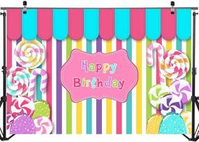 img 3 attached to Candy Girl Birthday Backdrop | Mocsicka 7x5ft Vinyl Candy Shop Colorful Stripes Banner | Happy Birthday Decoration for Girl Sweet Shoppe Dessert Table Patisserie | Photography Background