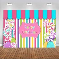 candy girl birthday backdrop | mocsicka 7x5ft vinyl candy shop colorful stripes banner | happy birthday decoration for girl sweet shoppe dessert table patisserie | photography background logo