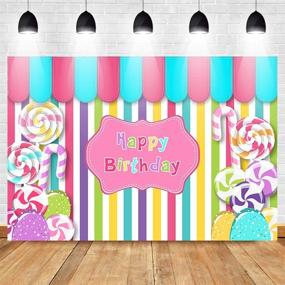 img 1 attached to Candy Girl Birthday Backdrop | Mocsicka 7x5ft Vinyl Candy Shop Colorful Stripes Banner | Happy Birthday Decoration for Girl Sweet Shoppe Dessert Table Patisserie | Photography Background