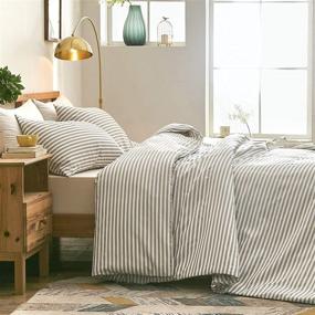 img 3 attached to 🛏️ King Size Beige and White Striped Duvet Cover Sets - Soft Washed Microfiber with Zipper Closure - 3 Piece Comforter Cover Set