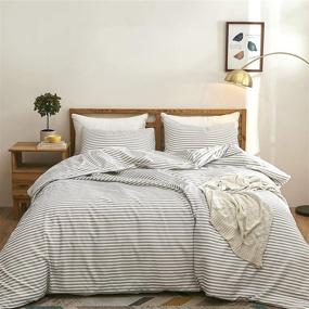 img 4 attached to 🛏️ King Size Beige and White Striped Duvet Cover Sets - Soft Washed Microfiber with Zipper Closure - 3 Piece Comforter Cover Set