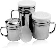 🧂 leonbach stainless steel seasoning shaker bottles - 3 pack with handles, lids, and variable sizes - powder sugar, spice, popcorn salt shaker set logo