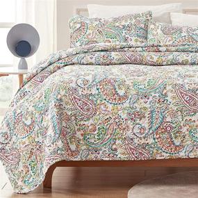 img 4 attached to 🛏️ Printed King Size Quilt Set - SLEEP ZONE 3-Piece (Includes 2 Pillow Shams) - Lightweight Reversible Bedding Coverlet Set for All Seasons with Classic Paisley Pattern