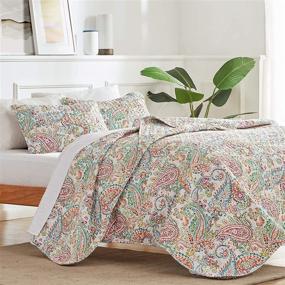 img 3 attached to 🛏️ Printed King Size Quilt Set - SLEEP ZONE 3-Piece (Includes 2 Pillow Shams) - Lightweight Reversible Bedding Coverlet Set for All Seasons with Classic Paisley Pattern