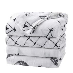 img 4 attached to 👶 Upsimples Unisex Baby Swaddle Blanket Set of 4 - Soft Silky Bamboo Muslin Swaddle Wraps for Boys and Girls, Large 47 x 47 inches - Arrow, Feather, Tent, Crisscross Designs