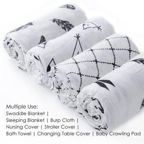 img 1 attached to 👶 Upsimples Unisex Baby Swaddle Blanket Set of 4 - Soft Silky Bamboo Muslin Swaddle Wraps for Boys and Girls, Large 47 x 47 inches - Arrow, Feather, Tent, Crisscross Designs