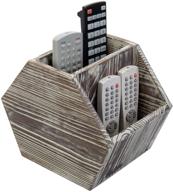 📺 rustic torched wood remote control holder caddy - 3-compartment hexagon-shaped by mygift logo