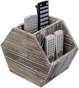 img 4 attached to 📺 Rustic Torched Wood Remote Control Holder Caddy - 3-Compartment Hexagon-Shaped by MyGift