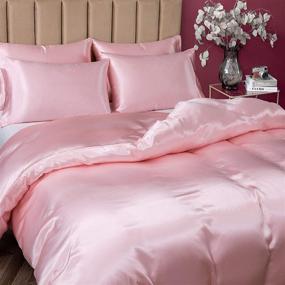 img 1 attached to 💎 Luxurious Satin Duvet Cover Set – Pothuiny 5-Piece Full/Queen Size Bedding with Silk-Like Feel, Elegant Blush Pink Design, Zipper Closure, Includes 1 Duvet Cover + 4 Pillow Cases