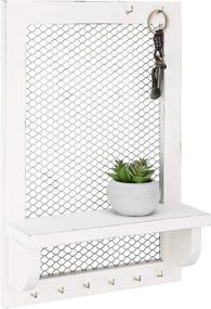 img 2 attached to Wooden Jewelry Organizer - Vintage White Wall Mounted Display Rack for Earrings, Necklaces, and Bracelets with Mesh Panel, Shelf, and 8 Hooks