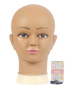 img 3 attached to Kalyx Bald Mannequin Head in Brown: Perfect for 🧑 Wig Making, Styling & Sewing Practice with Convenient Clamp Stand