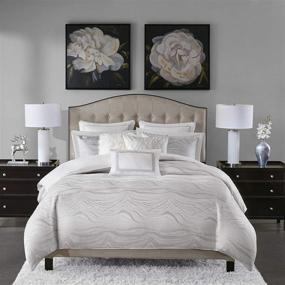 img 4 attached to 🌟 Hollywood Glam Luxurious Jacquard Oversized and Overfilled Queen Comforter Set by MADISON PARK SIGNATURE - Metallic White, 8 Piece Set Including Matching Euro Shams and Decorative Pillow for Bedroom (92"x96")