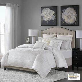 img 3 attached to 🌟 Hollywood Glam Luxurious Jacquard Oversized and Overfilled Queen Comforter Set by MADISON PARK SIGNATURE - Metallic White, 8 Piece Set Including Matching Euro Shams and Decorative Pillow for Bedroom (92"x96")