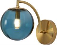 🔵 stylish mid century modern wall sconce: glass shade g9 brass finish for contemporary home decor. blue wall light логотип