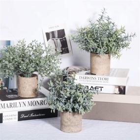 img 2 attached to 🌿 Enhance Your Space with 3 Pack Mini Potted Fake Plants - Artificial Plastic Eucalyptus Plants for Stylish Home Office Desk Room Decoration - Der Rose