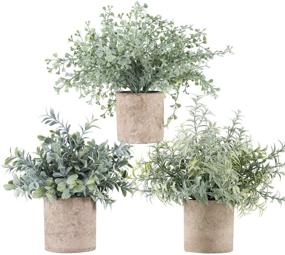 img 4 attached to 🌿 Enhance Your Space with 3 Pack Mini Potted Fake Plants - Artificial Plastic Eucalyptus Plants for Stylish Home Office Desk Room Decoration - Der Rose