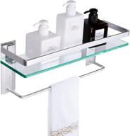 🛁 vdomus tempered glass bathroom shelf with towel bar - wall-mounted shower storage - 15.2 x 4.5 inches - brushed silver finish logo