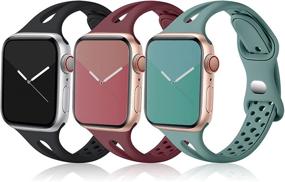 img 4 attached to Ремешок для Apple Watch Ouwegaga 38мм 40мм 41мм 42мм 44мм 45мм совместим с iWatch SE и сериями 7 6 5 4 3 2 1, тонкий спортивный силиконовый ремешок для замены для женщин и мужчин - черный, хвойно-зеленый, красный