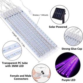 img 1 attached to Solar Meteor Shower Rain Lights Outdoor: Purple Meteor Lights 30cm | 8 Tubes with 144 LED | Stunning Falling Raindrop Fairy String Lights for Tree Holiday Porch Yard Patio Roof Party | Ideal Christmas Halloween Decoration+