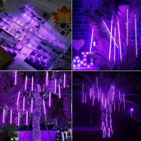 img 3 attached to Solar Meteor Shower Rain Lights Outdoor: Purple Meteor Lights 30cm | 8 Tubes with 144 LED | Stunning Falling Raindrop Fairy String Lights for Tree Holiday Porch Yard Patio Roof Party | Ideal Christmas Halloween Decoration+