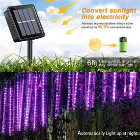 img 2 attached to Solar Meteor Shower Rain Lights Outdoor: Purple Meteor Lights 30cm | 8 Tubes with 144 LED | Stunning Falling Raindrop Fairy String Lights for Tree Holiday Porch Yard Patio Roof Party | Ideal Christmas Halloween Decoration+