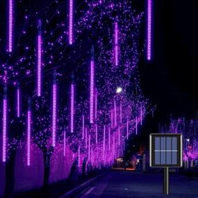 img 4 attached to Solar Meteor Shower Rain Lights Outdoor: Purple Meteor Lights 30cm | 8 Tubes with 144 LED | Stunning Falling Raindrop Fairy String Lights for Tree Holiday Porch Yard Patio Roof Party | Ideal Christmas Halloween Decoration+