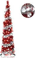 🎄 yuqi 5ft christmas pop up tinsel trees: sleek & shimmering red silver sequins xmas slim tree for easy decoration logo