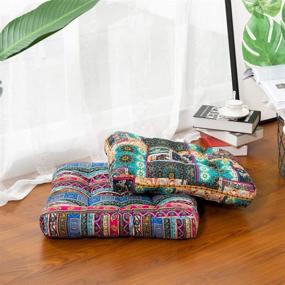 img 1 attached to HIGOGOGO Turquoise Meditation Pillow for Floor: Bohemian 🧘 Mandala Cushion for Yoga, Living Room, Balcony - 22x22 Inch