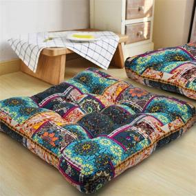 img 4 attached to HIGOGOGO Turquoise Meditation Pillow for Floor: Bohemian 🧘 Mandala Cushion for Yoga, Living Room, Balcony - 22x22 Inch