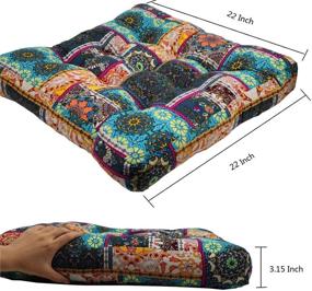img 2 attached to HIGOGOGO Turquoise Meditation Pillow for Floor: Bohemian 🧘 Mandala Cushion for Yoga, Living Room, Balcony - 22x22 Inch
