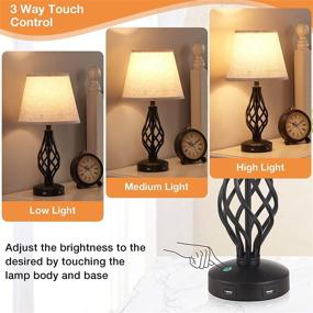 img 3 attached to 🔌 Set of 2 Touch Table Lamps with USB Ports, Kakanuo Beige Nightstand Lamp featuring Spiral Cage Design Base, 3 Way Dimmable Bedside Lamp for Bedroom Living Room (Includes LED Bulb)