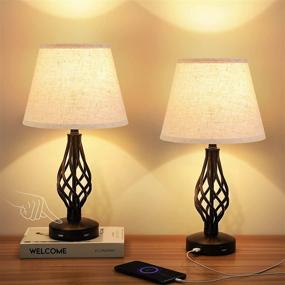 img 4 attached to 🔌 Set of 2 Touch Table Lamps with USB Ports, Kakanuo Beige Nightstand Lamp featuring Spiral Cage Design Base, 3 Way Dimmable Bedside Lamp for Bedroom Living Room (Includes LED Bulb)