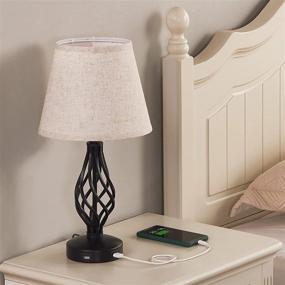 img 2 attached to 🔌 Set of 2 Touch Table Lamps with USB Ports, Kakanuo Beige Nightstand Lamp featuring Spiral Cage Design Base, 3 Way Dimmable Bedside Lamp for Bedroom Living Room (Includes LED Bulb)